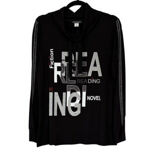 DOLCEZZA Black Graphic top with Silver Accents NWT